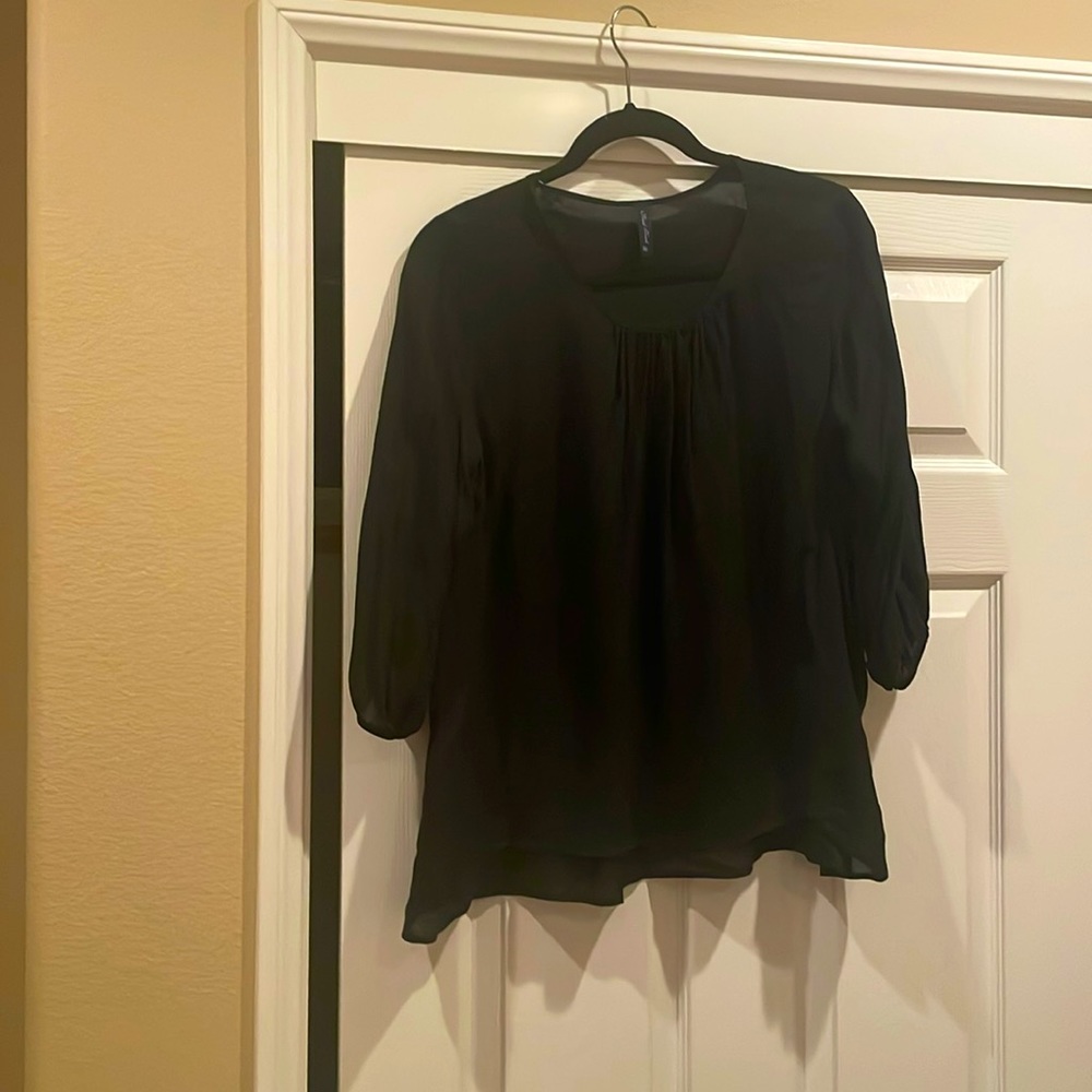Flowy Semi-Sheer 3/4 Sleeve Black Top